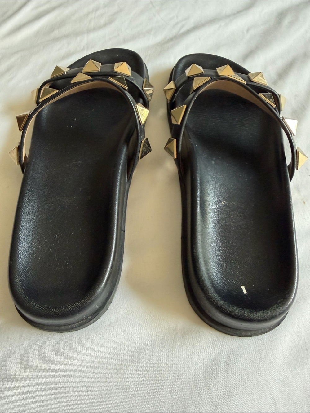 Valentino Rockstud Black Metallic Studded Double-Strap Slide Sandals 38 - Picture 8 of 16